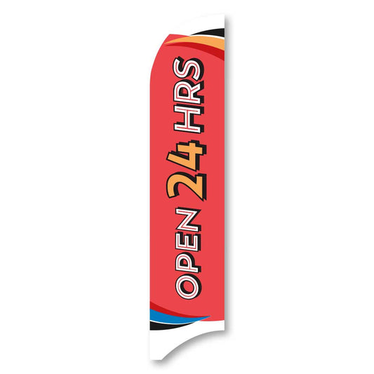 Open 24 Hours - Peach - Blade Flag w/Hardware - 13 FT.