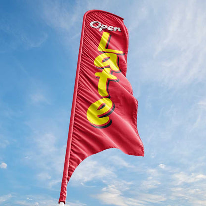 Open Late - Red - Blade Flag w/Hardware - 13 FT.