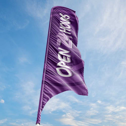 Open 24 Hours - Purple - Blade Flag w/Hardware - 13 FT.