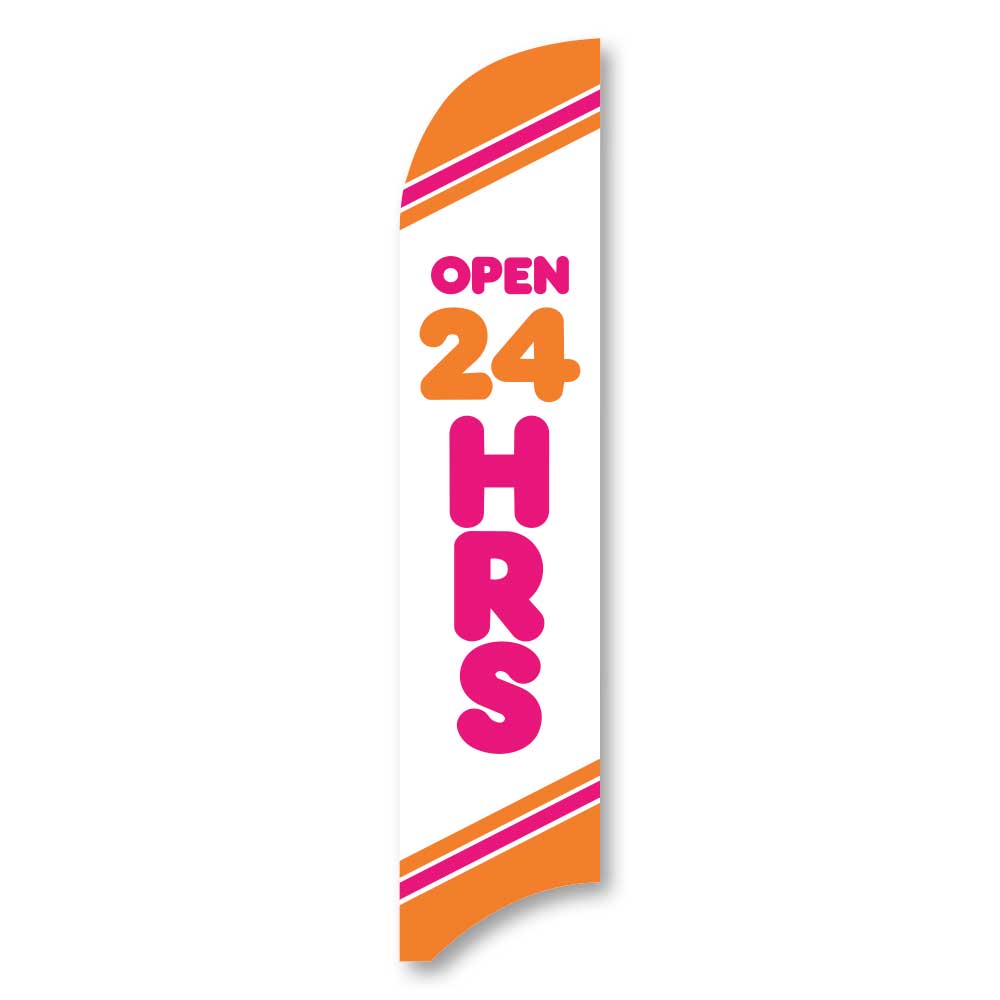 Open 24 Hours - Pink - Blade Flag w/Hardware - 13 FT.