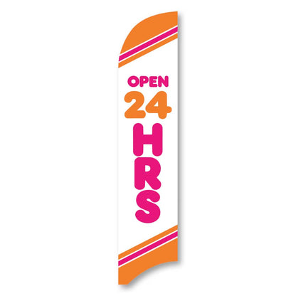 Open 24 Hours - Pink - Blade Flag w/Hardware - 13 FT.
