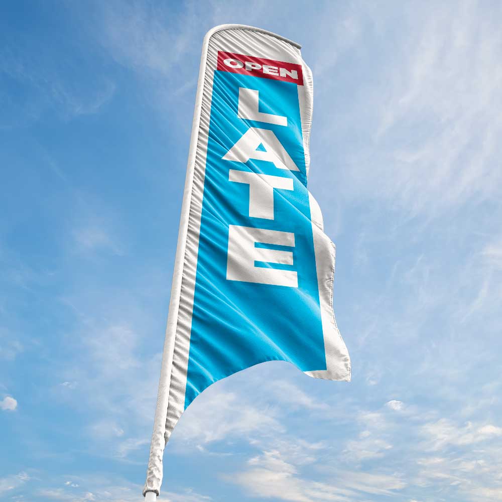 Open Late - Blue - Blade Flag 13 Ft.