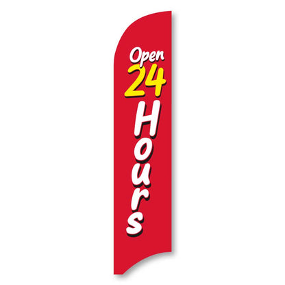 Open 24 Hours - Red - Blade Flag w/Hardware - 13 FT.
