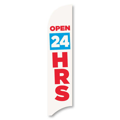 Open 24 Hours - Blue - Blade Flag w/Hardware - 13 FT.