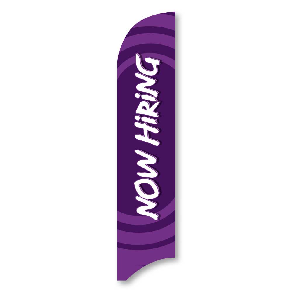 Now Hiring - Purple - Blade Flag w/Hardware - 13 FT.