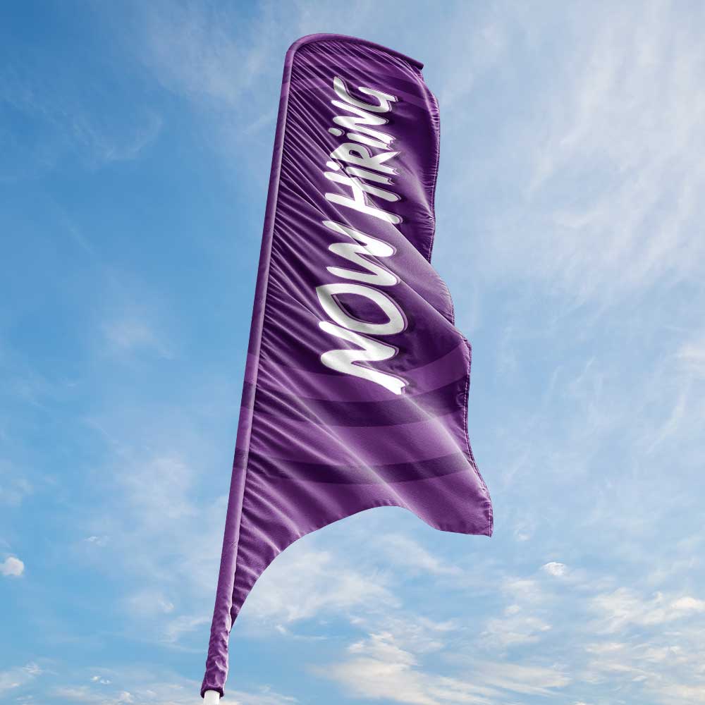 Now Hiring - Purple - Blade Flag w/Hardware - 13 FT.