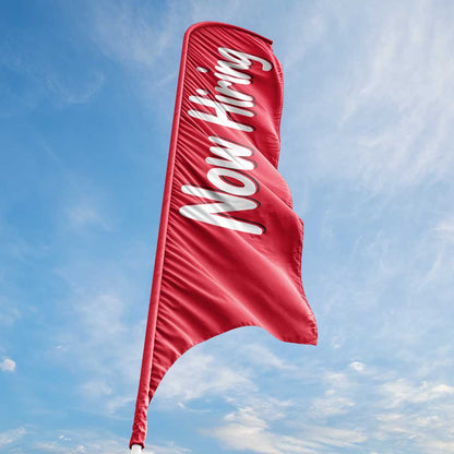 Now Hiring - Red - Blade Flag w/Hardware - 13 FT.