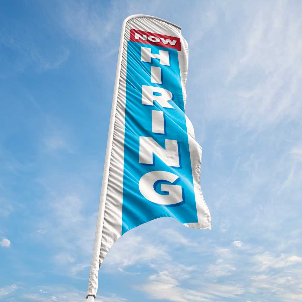 Now Hiring - Blue - Blade Flag w/Hardware - 13 FT.