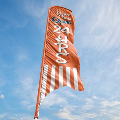 Drive-Thru Open 24 Hours - Orange - Blade Flag 13 Ft.