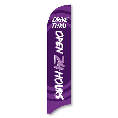 Drive-Thru Open 24 Hours - Purple - Blade Flag w/Hardware - 13 FT.