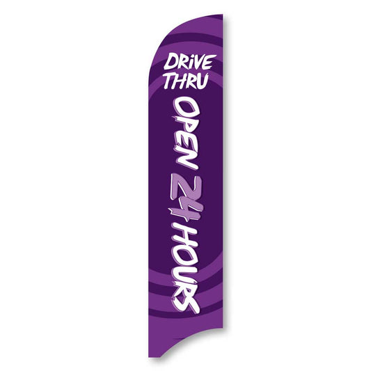Drive-Thru Open 24 Hours - Purple - Blade Flag w/Hardware - 13 FT.