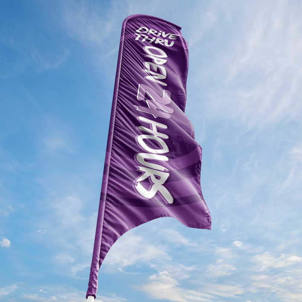 Drive-Thru Open 24 Hours - Purple - Blade Flag w/Hardware - 13 FT.