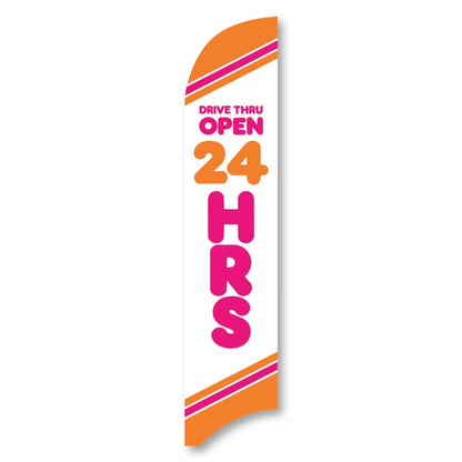 Drive-Thru Open 24 Hours - Pink - Blade Flag w/Hardware - 13 FT.