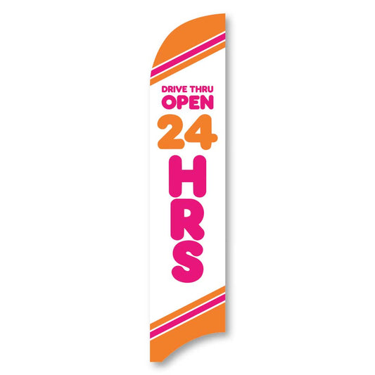 Drive-Thru Open 24 Hours - Pink - Blade Flag 13 Ft.