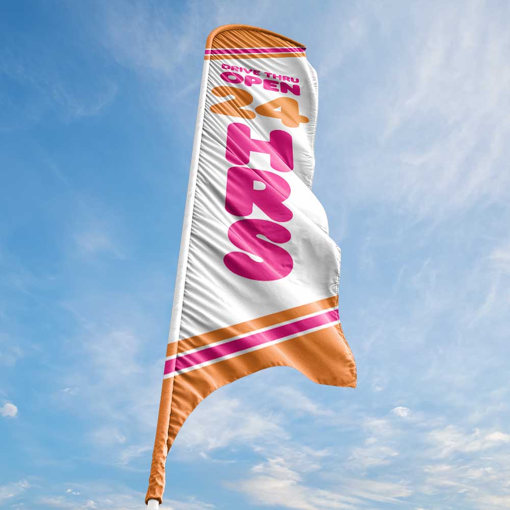Drive-Thru Open 24 Hours - Pink - Blade Flag w/Hardware - 13 FT.