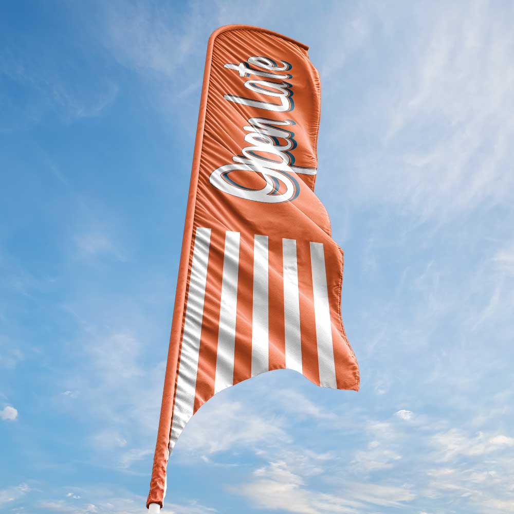 Open Late - Orange - Blade Flag w/Hardware - 13 FT.