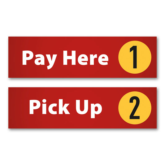 Pay and Pick Up Window Signs - Red and Yellow