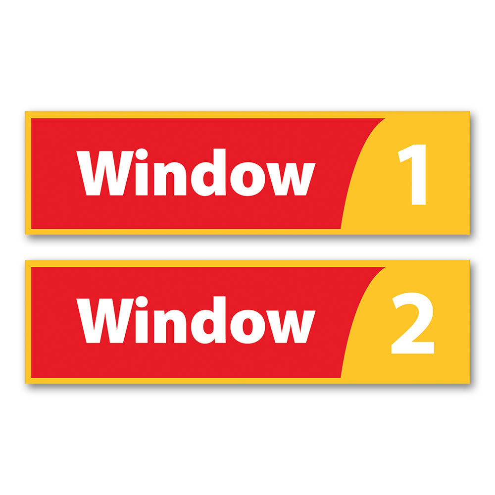 Window 1 and 2 Signs - Red and Yellow