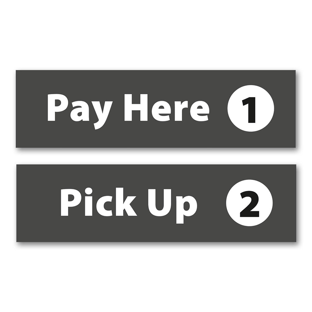 Pay and Pick Up Window Signs - Grey and White