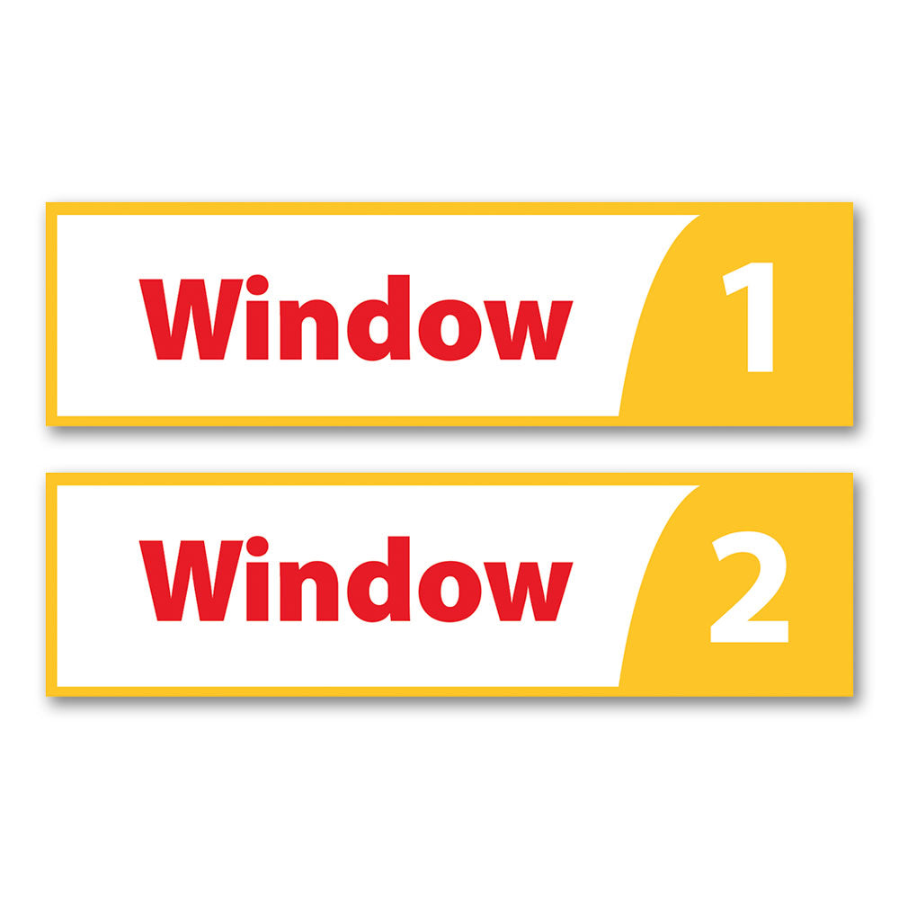 Window 1 and 2 Signs - White and Yellow