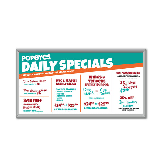 Daily Specials - Popeyes - Mini Billboard Insert - 8 Ft. X 4 Ft.