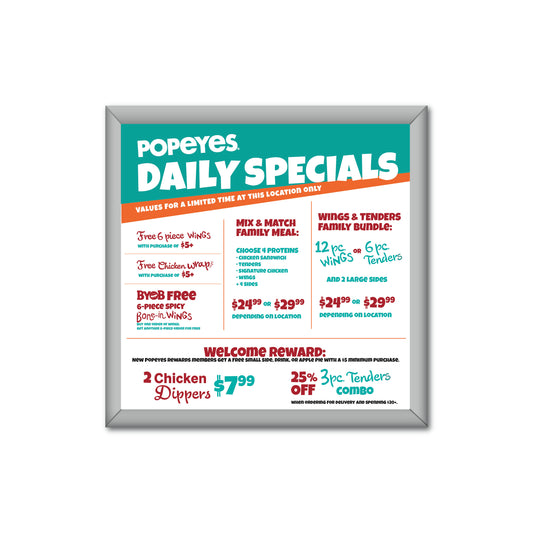 Daily Specials - Popeyes - Mini Billboard Insert - 4 Ft. X 4 Ft.