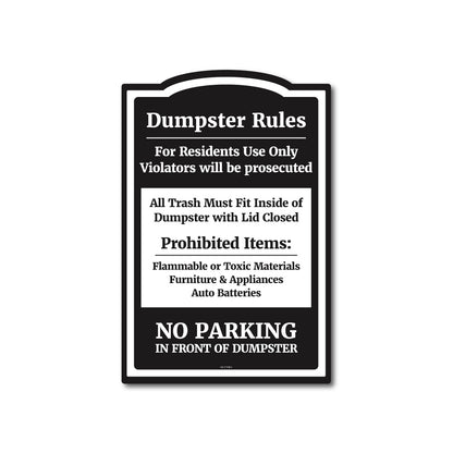 Dumpster Rules - Parking Sign -   12 In. X 18 In.