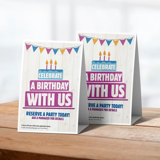 Birthday Parties - Table Tents  -  4 In. X 5.5 In.