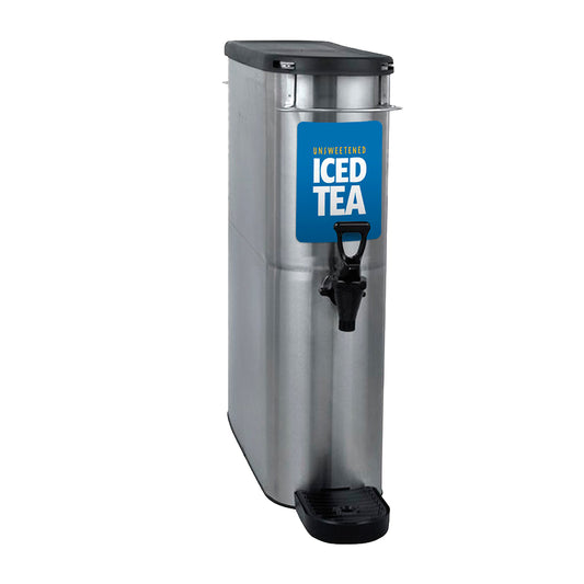 Blue unsweet tea canister decal on stainless steel tea canister with white background