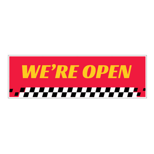 We're Open - Red & Yellow Banner - 3 ft. x 10 ft.