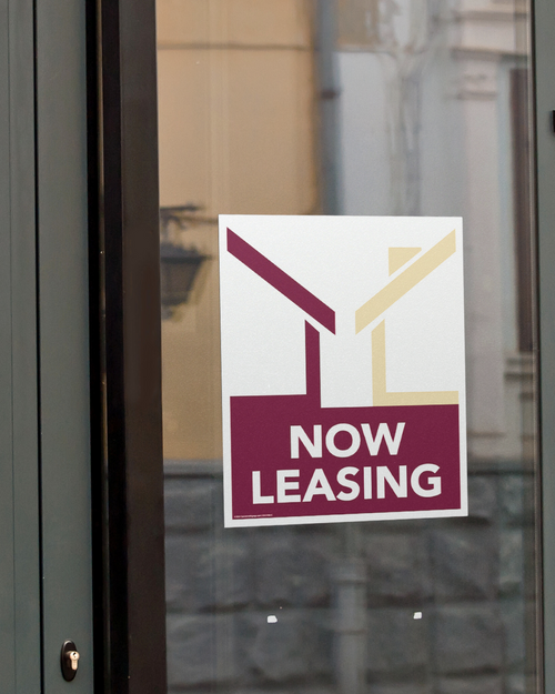 garnet white and gold now leasing decal on window