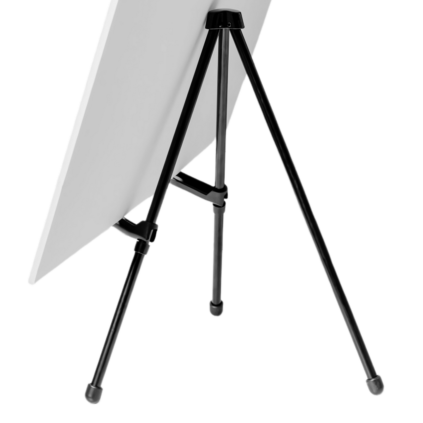 black table easel with foam board display from behind white background