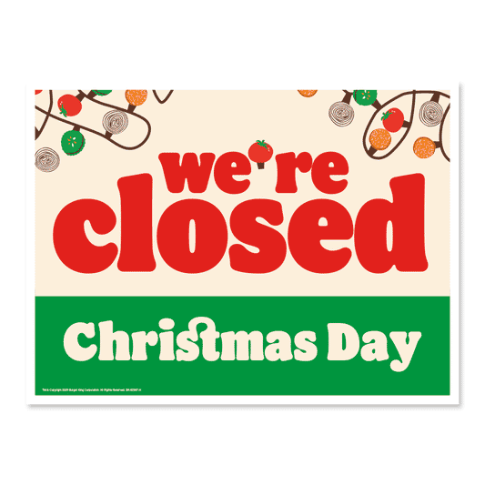 were closed christmas day festive lawn sign design with white background