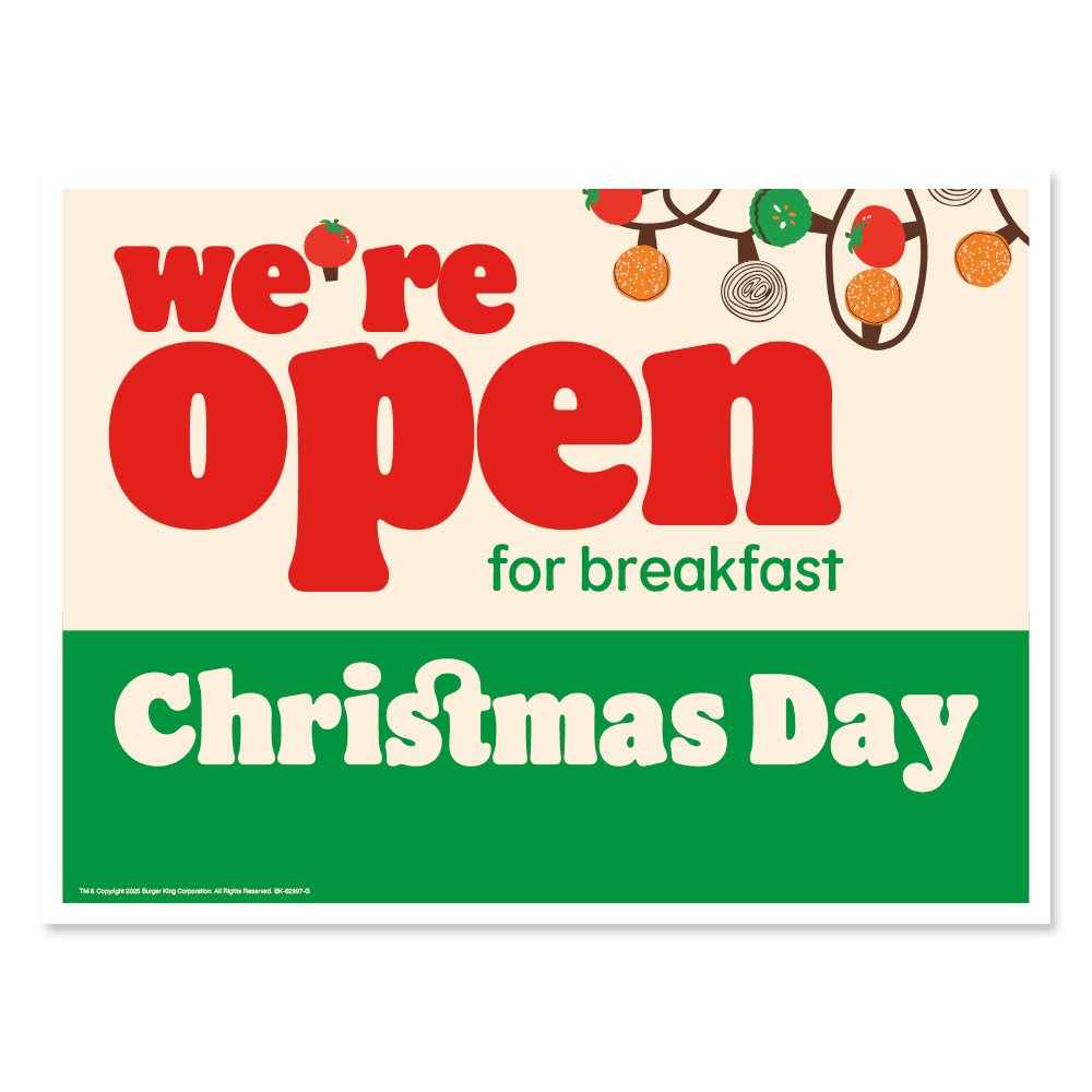 festive red and geen we are open for breakfast christmas day lawn sign 