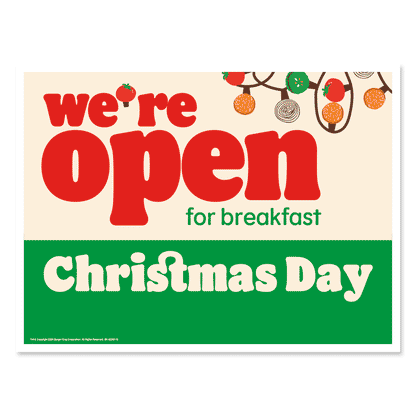festive red and geen we are open for breakfast christmas day lawn sign 