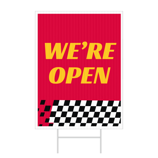 We're Open - Lawn Sign Red & Yellow - 18 in. x 24 in.