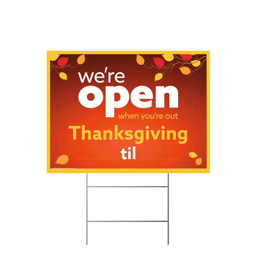 open thanksgiving lawn sign on white background