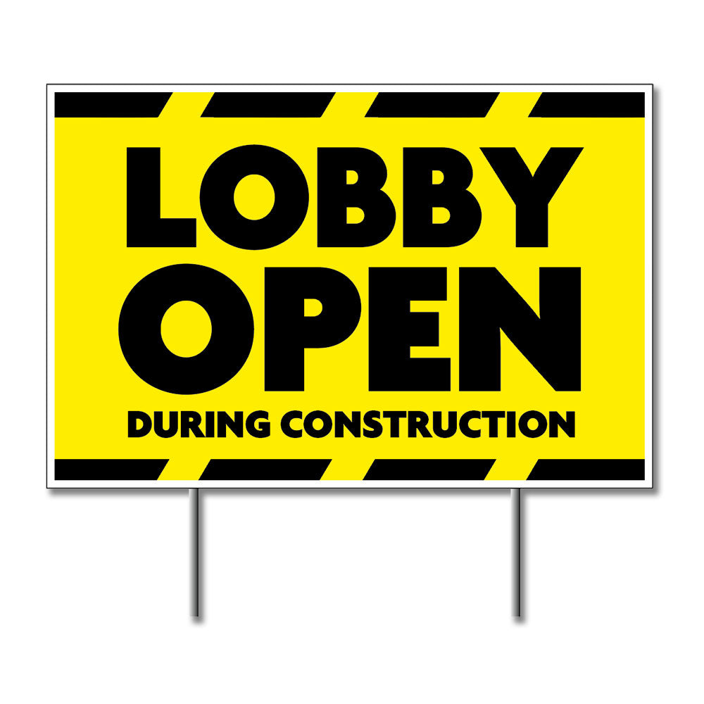 Lobby Open During Construction - Lawn Sign - 24 In. X 18 In ...