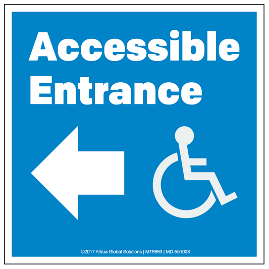 Accessible Entrance , Left Arrow - Decal - 4.5 In. X 4.5 In.