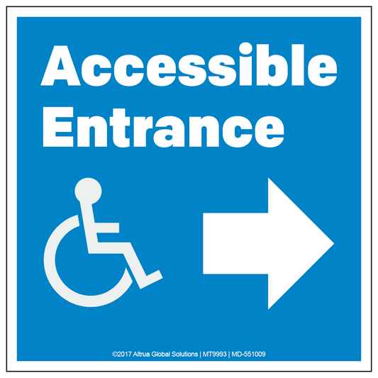 Accessible  Entrance, Right Arrow - Decal  -  4.5 In. X 4.5 In.