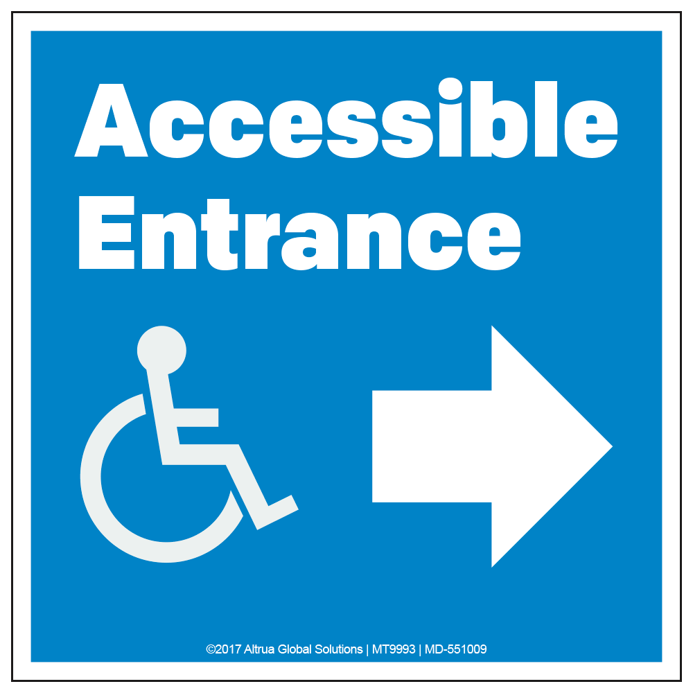 Accessible  Entrance, Right Arrow - Decal  -  4.5 In. X 4.5 In.