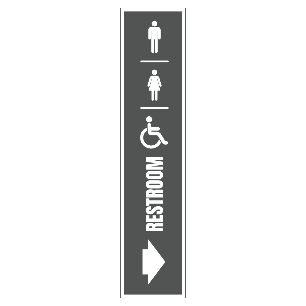 Men, Women & Handicap Restroom Right - Sign   8 In. X 36 In.