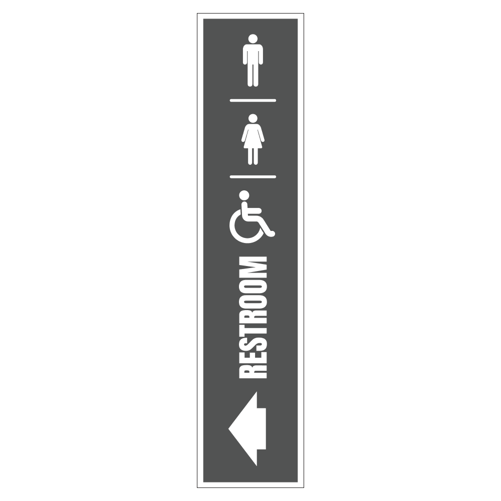 Men, Women & Handicap Restroom Left - Sign   8 In. X 36 In.