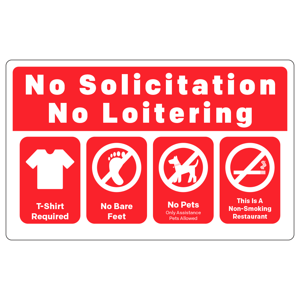 No Solicitation, No Loitering / Rules - Operational Decal - 8 In. X 5 In.