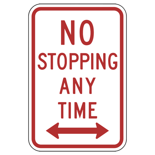 No Stopping Anytime With Arrows - Sign   12 In. X 18 In.