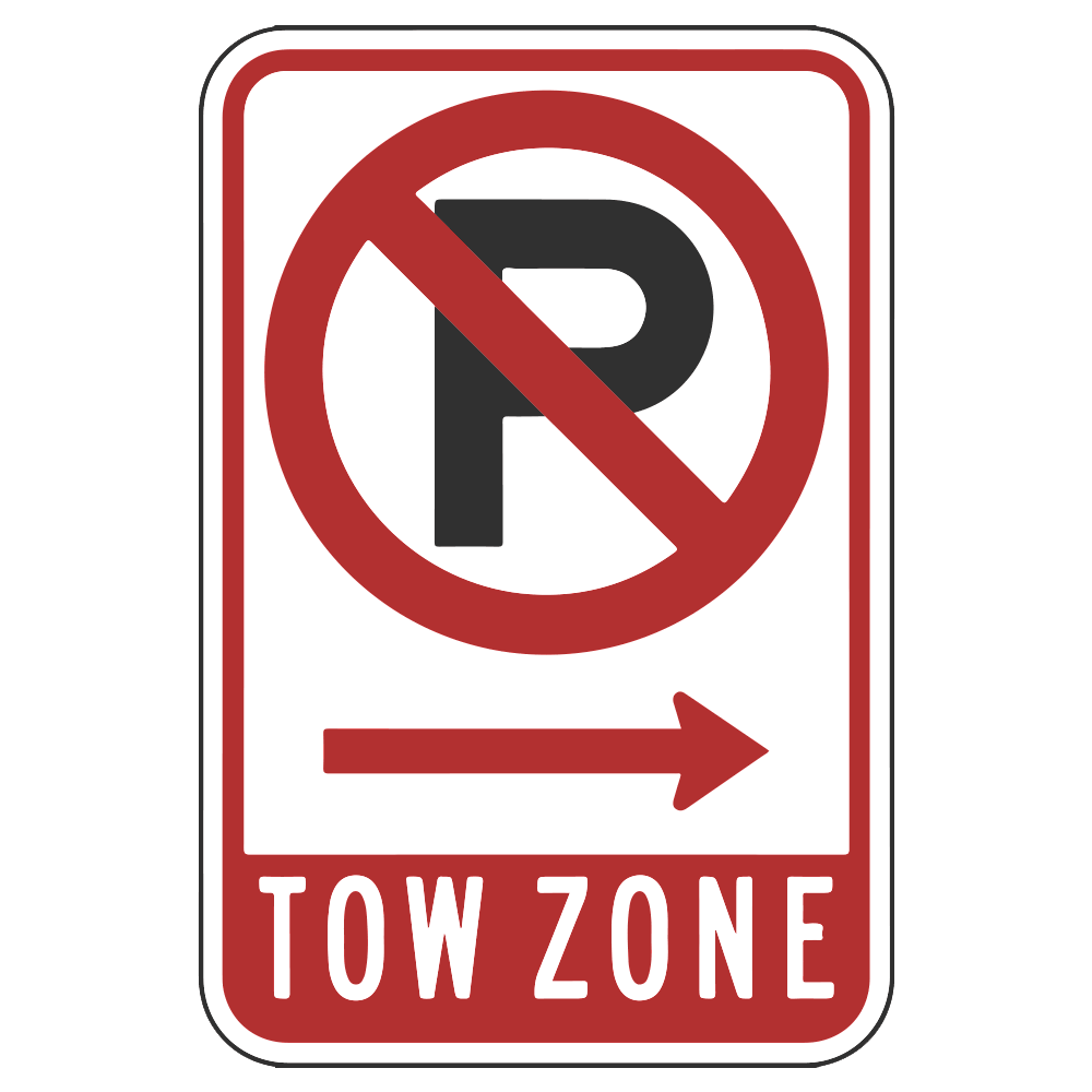 No Parking Tow Zone With Right Arrow - Sign   12 In. X 18 In.