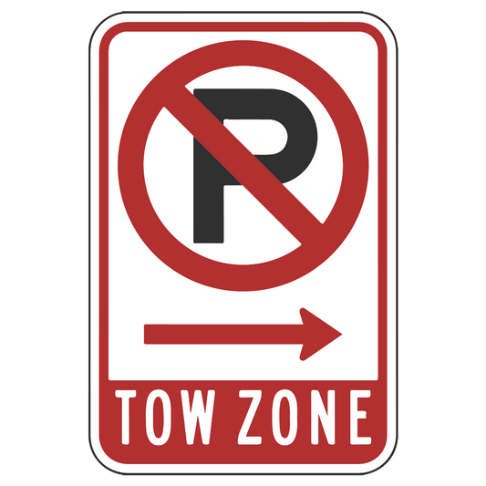 No Parking Tow Zone With Right Arrow - Sign   12 In. X 18 In.