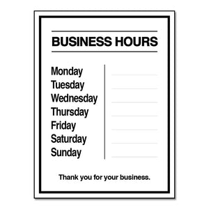 Business Hours with Numbers Sheet - Decal - 9 In. X 12 In.