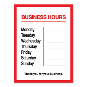 Business Hours with Numbers Sheet - Decal - 9 In. X 12 In.