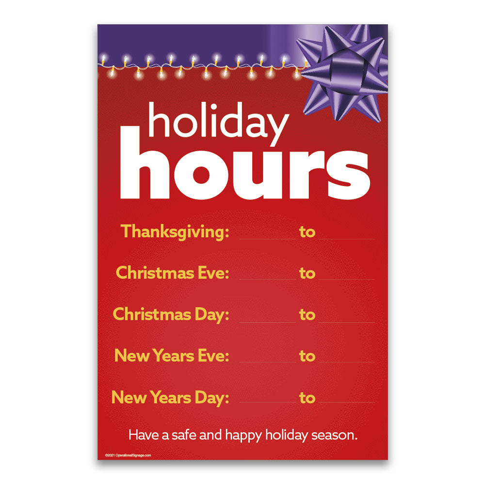 Holiday Hours - Decal  -  8 In. X 12 In.